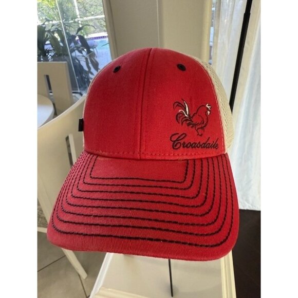 Callaway Hat Cap Red White Mesh Croasdaile Rooster Golf Black Embroidered Adjust - Picture 1 of 8
